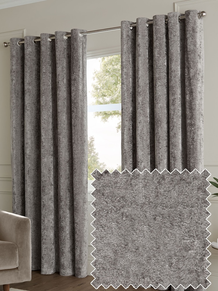 Paoletti Pewter Lustre Velvet Fully Lined Eyelet Curtain - Image 1 of 6 Paoletti Pewter Lustre Velvet Fully Lined Eyelet Curtain - Image 1 of 6