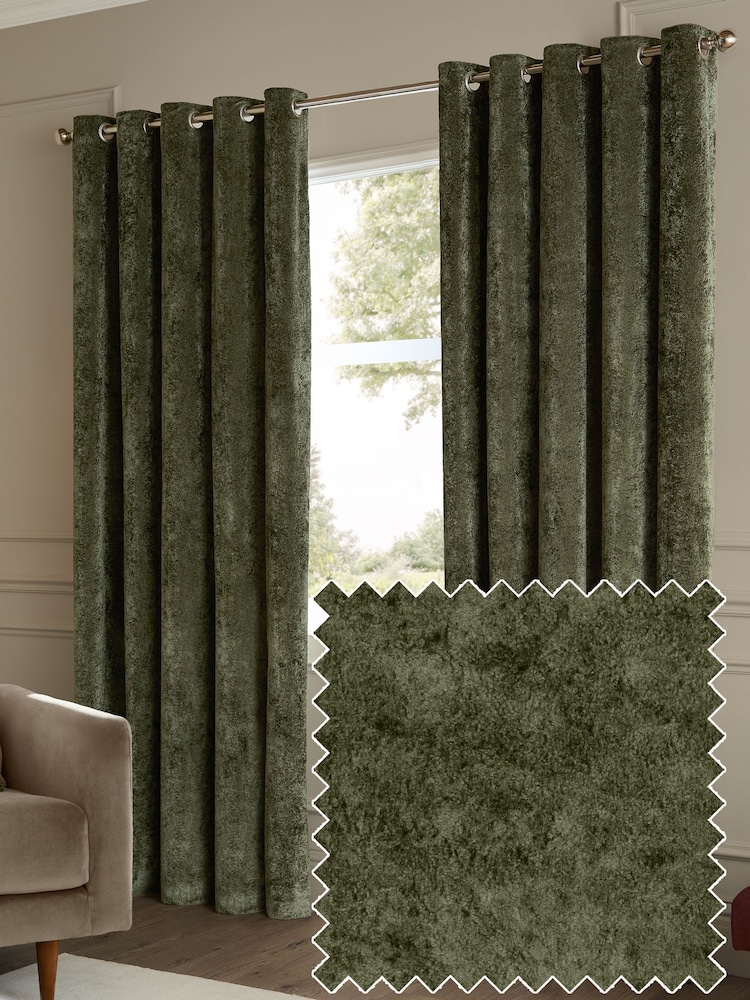Paoletti Malachite Green Lustre Velvet Fully Lined Eyelet Curtain - Image 1 of 6