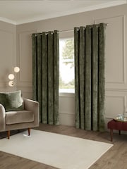 Paoletti Malachite Green Lustre Velvet Fully Lined Eyelet Curtain - Image 2 of 6
