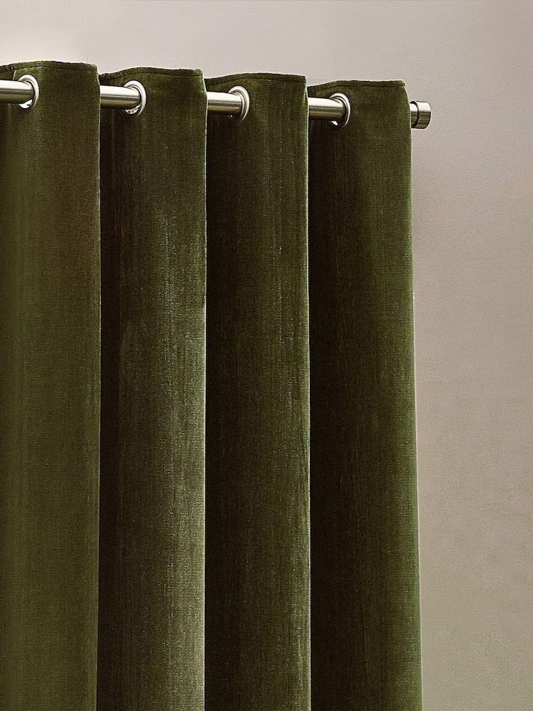 Yard Olive Heavy Chenille Blackout Eyelet Curtain - Image 1 of 4