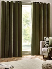 Yard Olive Heavy Chenille Blackout Eyelet Curtain - Image 2 of 4