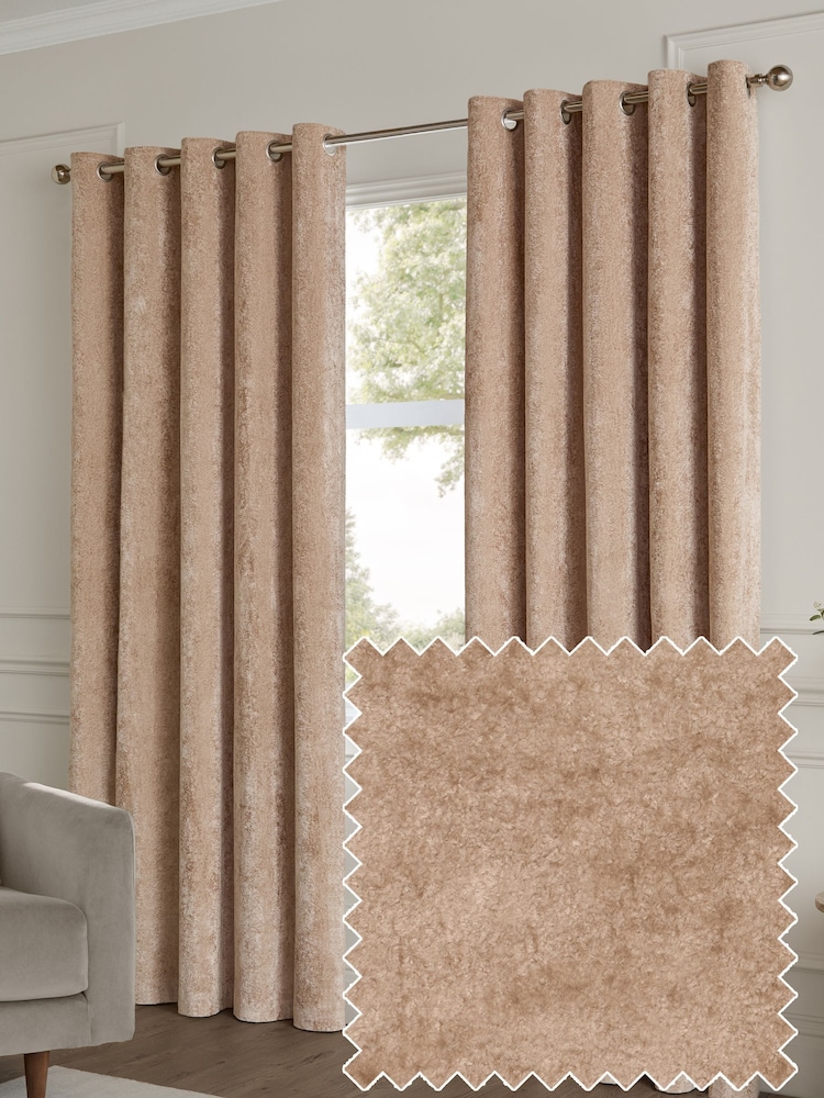 Paoletti Oyster Lustre Velvet Fully Lined Eyelet Curtain - Image 1 of 6 Paoletti Oyster Lustre Velvet Fully Lined Eyelet Curtain - Image 1 of 6