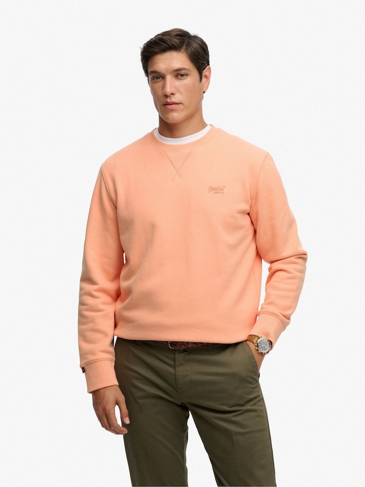 Superdry Orange Essential Logo Crew Sweatshirt - Image 1 of 5 Superdry Orange Essential Logo Crew Sweatshirt - Image 1 of 5