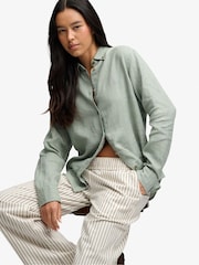 Superdry Green Premium Linen Button Down Slim Shirt - Image 4 of 7