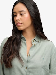 Superdry Green Premium Linen Button Down Slim Shirt - Image 5 of 7