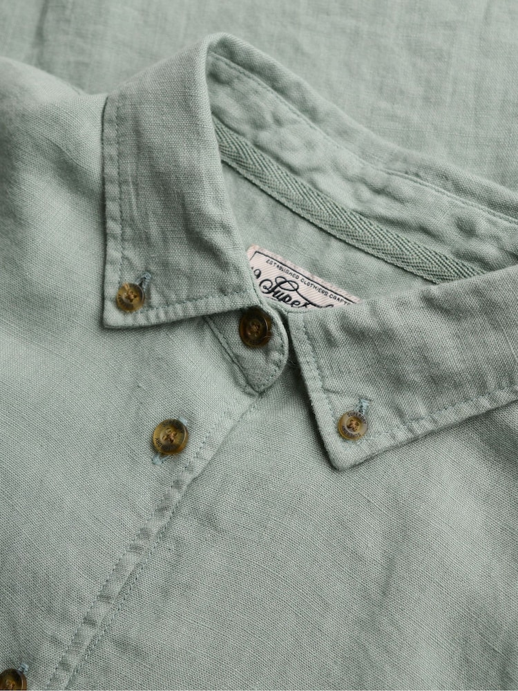 Superdry Green Premium Linen Button Down Slim Shirt - Image 7 of 7 Superdry Green Premium Linen Button Down Slim Shirt - Image 7 of 7