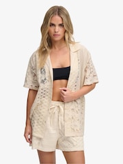 Superdry Cream Lace Patchwork Beach Resort Shirt - Image 2 of 7