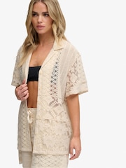 Superdry Cream Lace Patchwork Beach Resort Shirt - Image 4 of 7