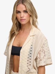 Superdry Cream Lace Patchwork Beach Resort Shirt - Image 5 of 7