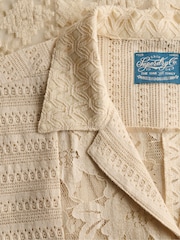 Superdry Cream Lace Patchwork Beach Resort Shirt - Image 6 of 7