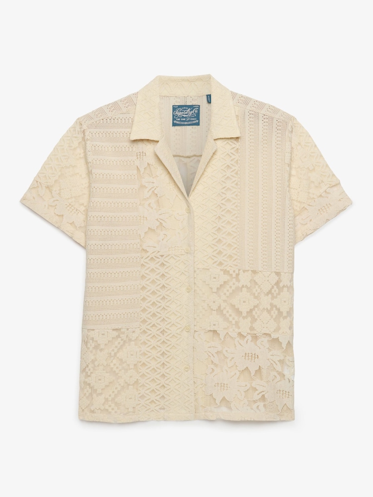 Superdry Cream Lace Patchwork Beach Resort Shirt - Image 7 of 7 Superdry Cream Lace Patchwork Beach Resort Shirt - Image 7 of 7