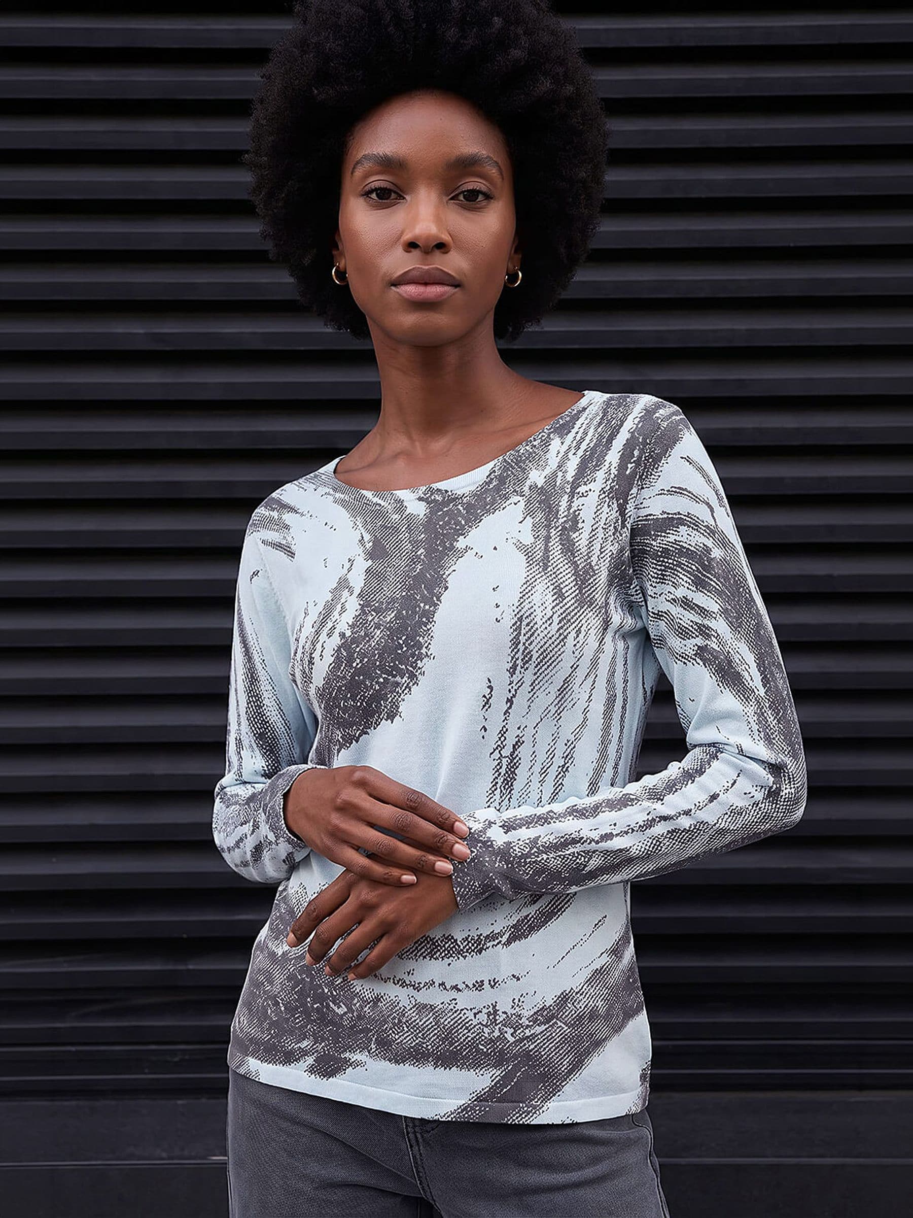 Roman Women's Light Blue Abstract Knit Jumper In | Size: 20 - Image 7