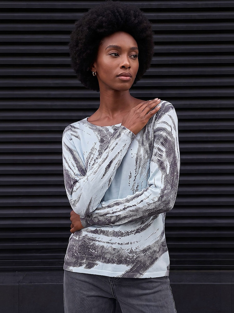 Roman Blue Abstract Knit Jumper - Image 2 of 4 Roman Blue Abstract Knit Jumper - Image 2 of 4