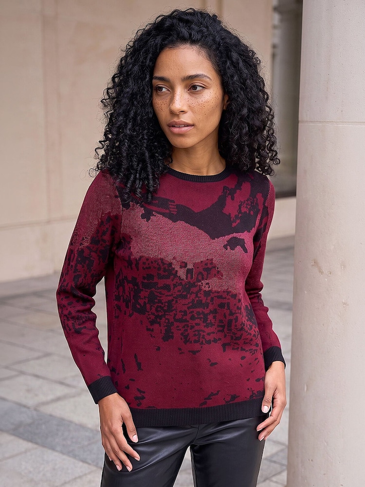 Roman Red Shimmer Colour Block Knit Jumper - Image 1 of 4