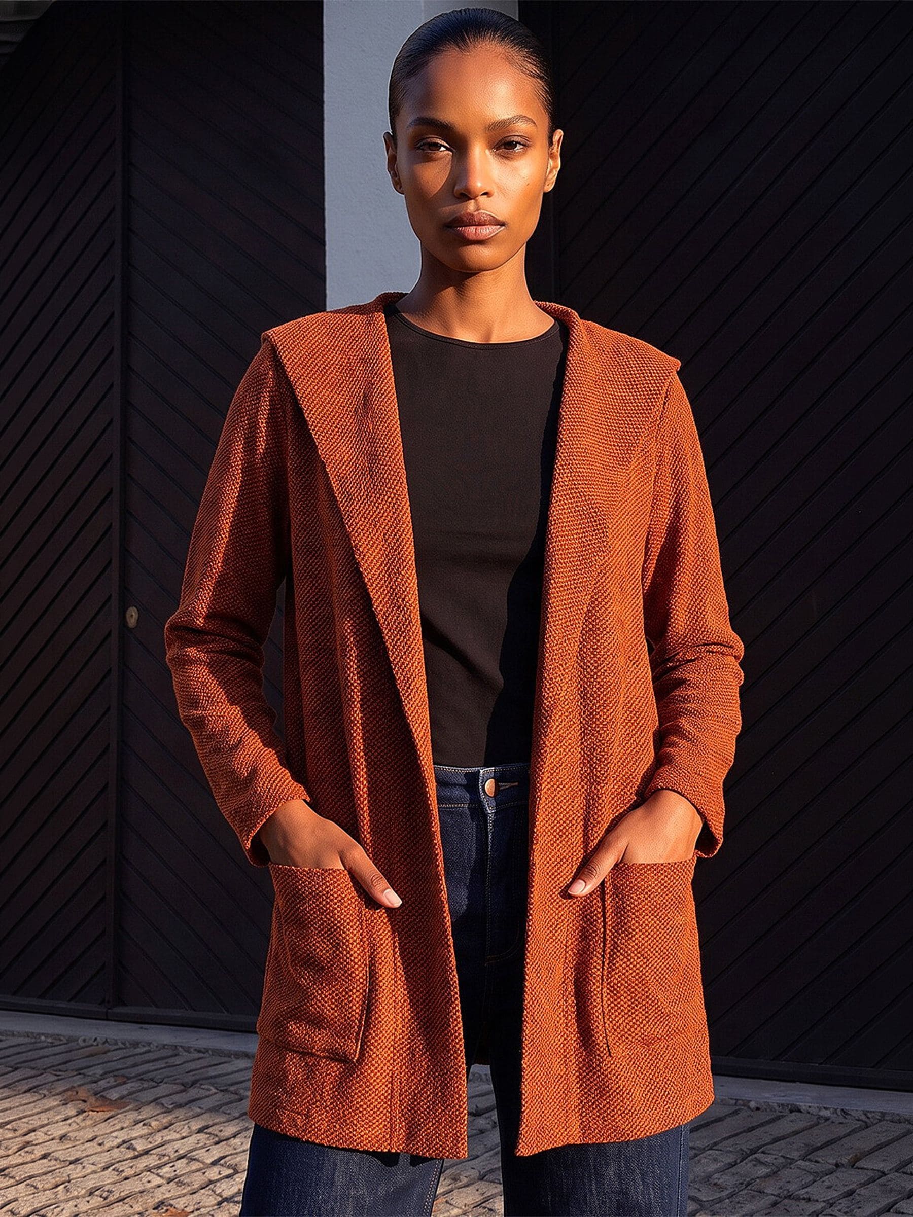 Roman Women's Rust Longline Hooded Cardigan Size 18 - Image 3