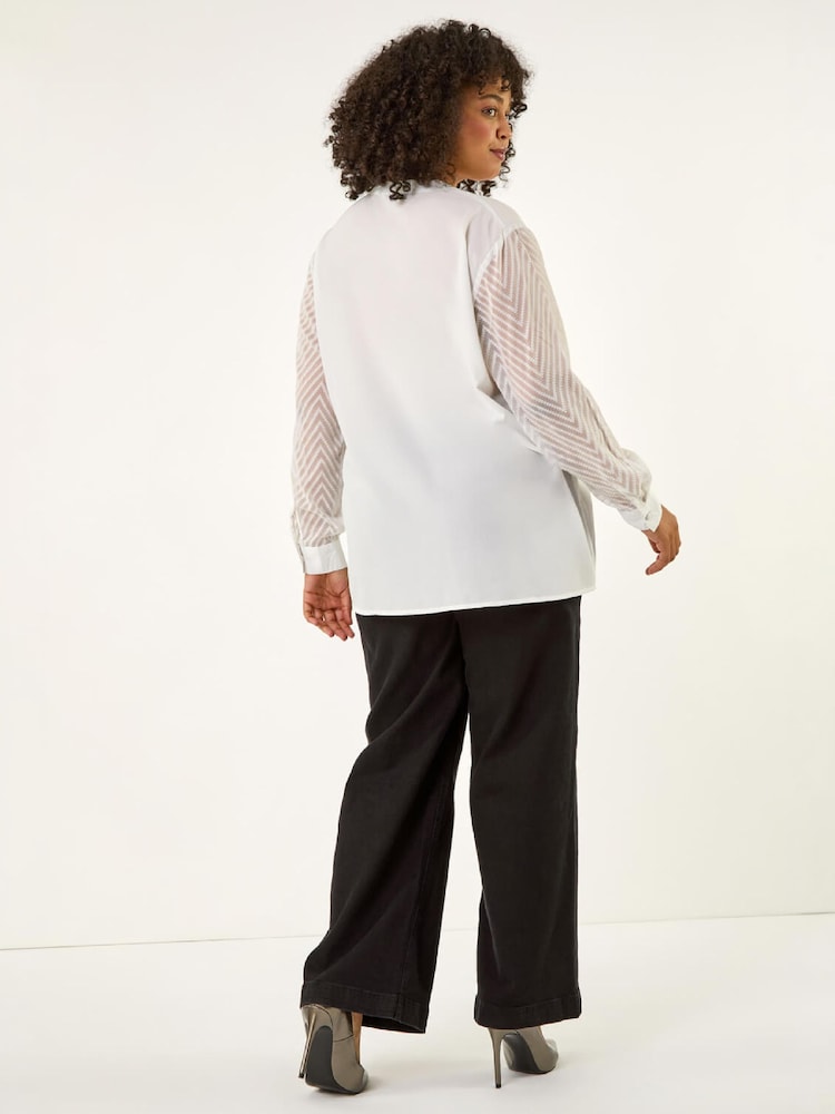 Roman White Curve V-Neck Button Blouse - Image 4 of 4
