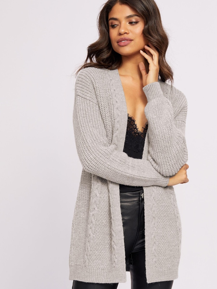 Lipsy Grey Marl Mixed Cable Knit Cardigan - Image 2 of 4