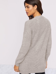 Lipsy Grey Marl Mixed Cable Knit Cardigan - Image 3 of 4
