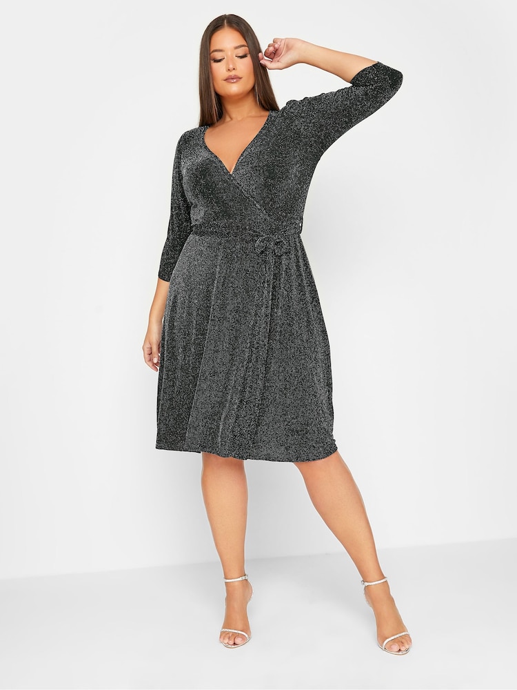 Yours Curve Black London Wrap Dress - Image 1 of 4 Yours Curve Black London Wrap Dress - Image 1 of 4