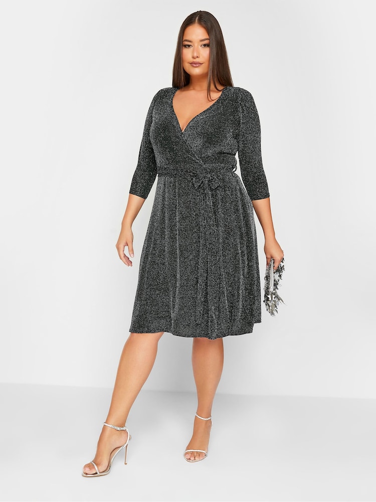 Yours Curve Black London Wrap Dress - Image 2 of 4 Yours Curve Black London Wrap Dress - Image 2 of 4