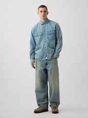 Gap Light Wash UltraSoft Denim Relaxed Utility Shirt - Image 3 of 5