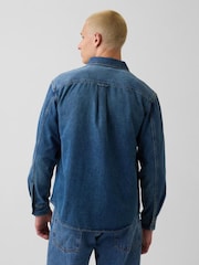 Gap Dark Wash UltraSoft Denim Relaxed Utility Shirt - Image 2 of 5