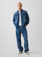 Gap Dark Wash UltraSoft Denim Relaxed Utility Shirt - Image 3 of 5
