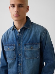 Gap Dark Wash UltraSoft Denim Relaxed Utility Shirt - Image 4 of 5