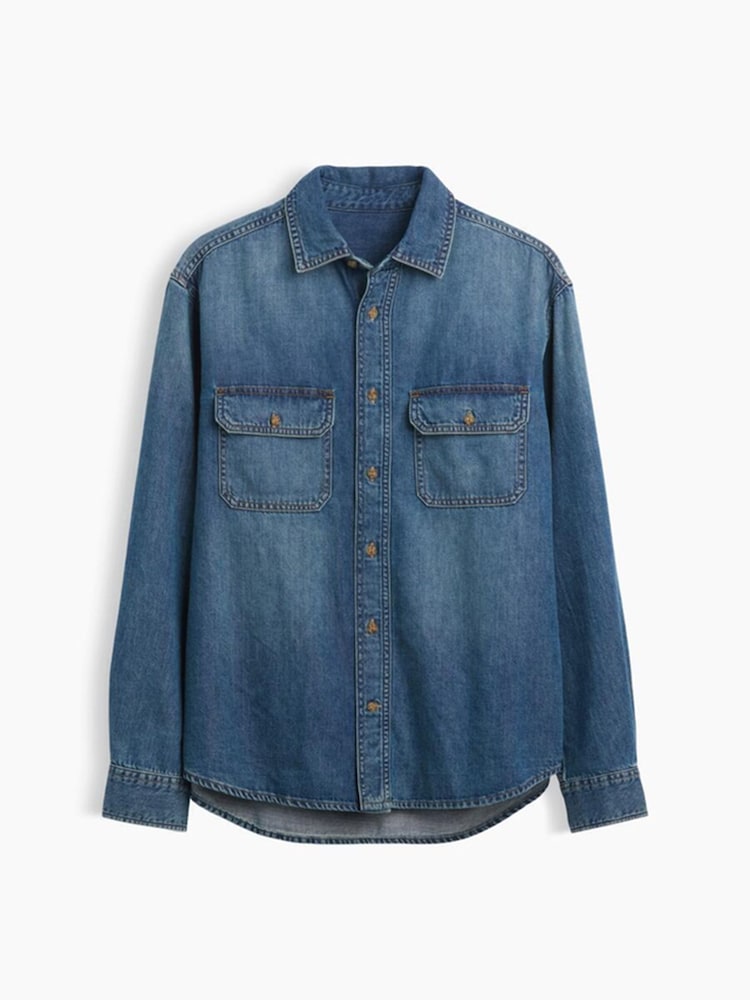 Gap Dark Wash UltraSoft Denim Relaxed Utility Shirt - Image 5 of 5 Gap Dark Wash UltraSoft Denim Relaxed Utility Shirt - Image 5 of 5