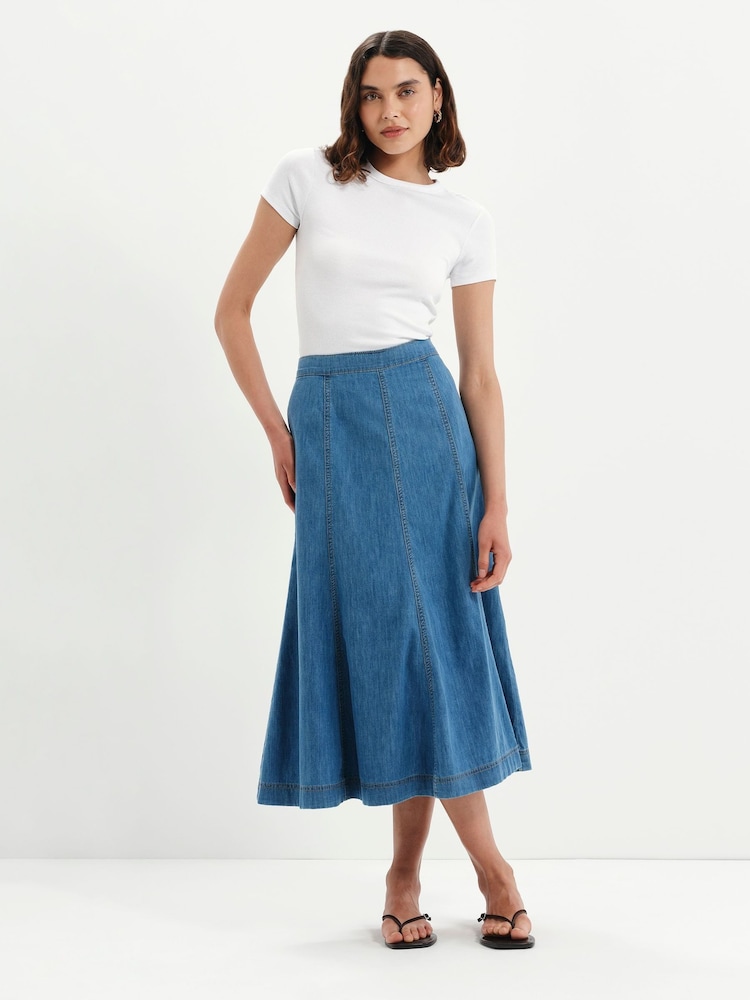 Finery Blue Dana Denim Midi Skirt - Image 1 of 5 Finery Blue Dana Denim Midi Skirt - Image 1 of 5