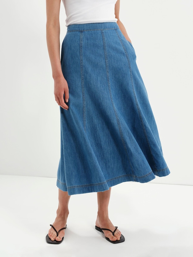 Finery Blue Dana Denim Midi Skirt - Image 2 of 5 Finery Blue Dana Denim Midi Skirt - Image 2 of 5
