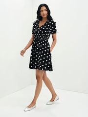 Finery Black Meadow Polka Dot Cotton Short Dress - Image 2 of 4