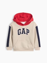 Gap Beige/Red Relaxed Colourblock Logo Hoodie (6mths-5yrs) - Image 1 of 3