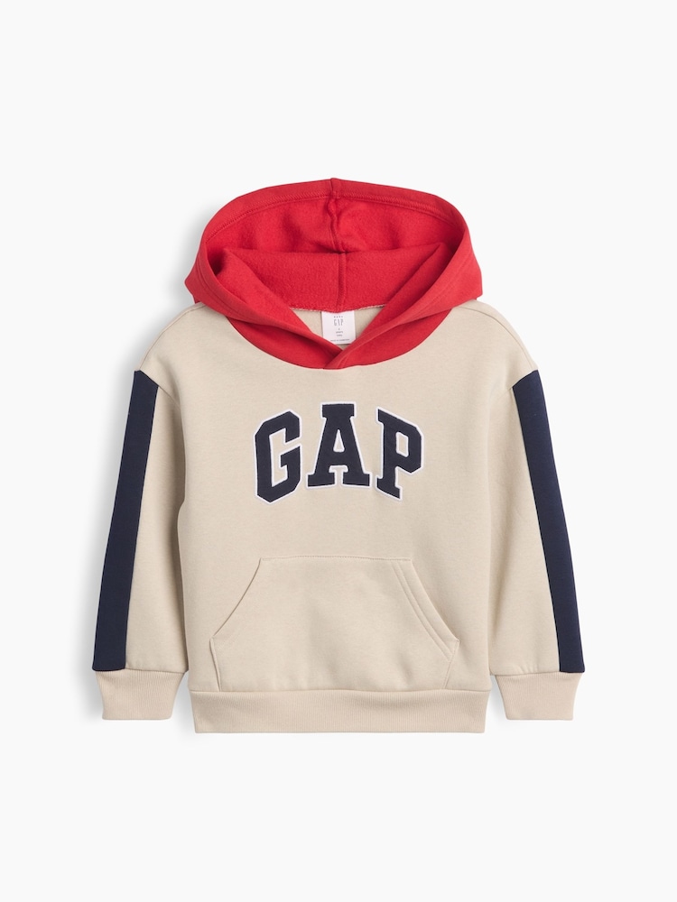 Gap Beige/Red Relaxed Colourblock Logo Hoodie (6mths-5yrs) - Image 1 of 3 Gap Beige/Red Relaxed Colourblock Logo Hoodie (6mths-5yrs) - Image 1 of 3