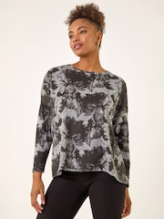 Roman Grey Printed Scarf Tunic Stretch Top - Image 1 of 4