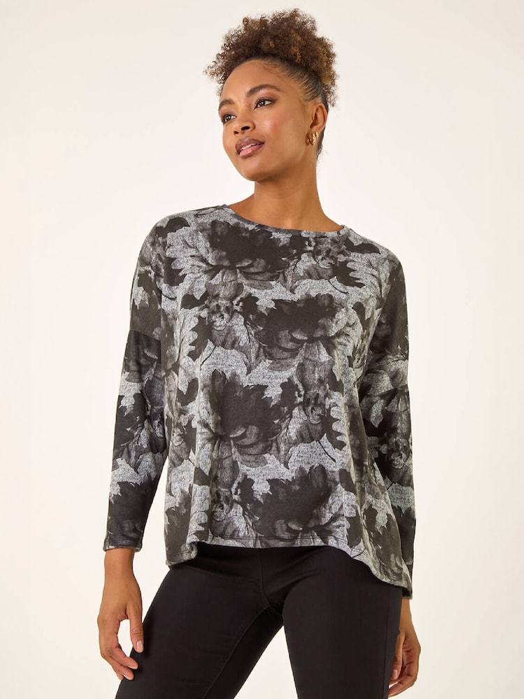 Roman Grey Printed Scarf Tunic Stretch Top - Image 1 of 4 Roman Grey Printed Scarf Tunic Stretch Top - Image 1 of 4