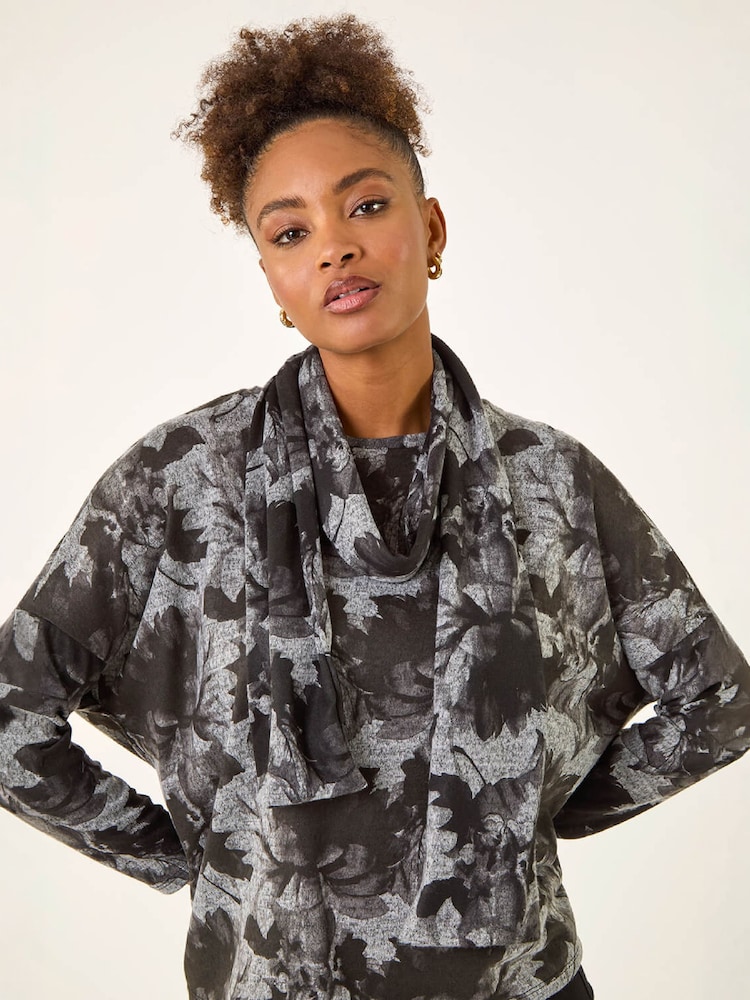 Roman Grey Printed Scarf Tunic Stretch Top - Image 2 of 4 Roman Grey Printed Scarf Tunic Stretch Top - Image 2 of 4