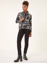 Roman Grey Printed Scarf Tunic Stretch Top - Image 3 of 4