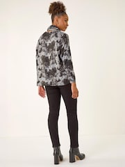 Roman Grey Printed Scarf Tunic Stretch Top - Image 4 of 4