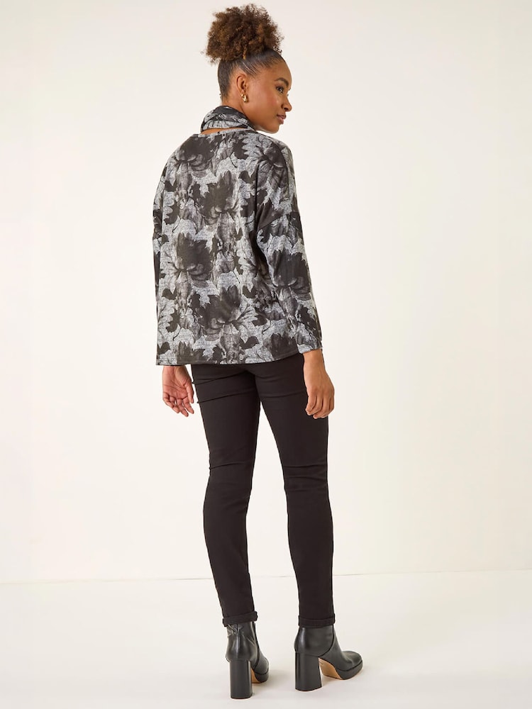Roman Grey Printed Scarf Tunic Stretch Top - Image 4 of 4 Roman Grey Printed Scarf Tunic Stretch Top - Image 4 of 4