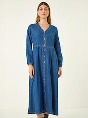 Roman Blue Denim Button Through Midi Dress - Image 2 of 4