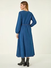 Roman Blue Denim Button Through Midi Dress - Image 3 of 4