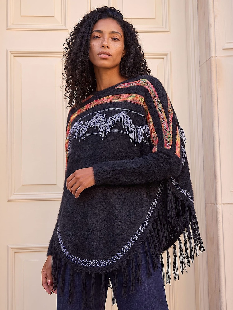 Roman Black Jacquard Tassel Knit Jumper - Image 1 of 4 Roman Black Jacquard Tassel Knit Jumper - Image 1 of 4