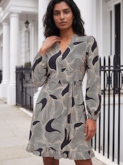 Roman Black/Beige Abstract Linear Print Stretch Dress - Image 2 of 4