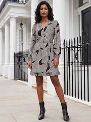 Roman Black/Beige Abstract Linear Print Stretch Dress - Image 3 of 4