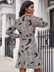Roman Black/Beige Abstract Linear Print Stretch Dress - Image 4 of 4