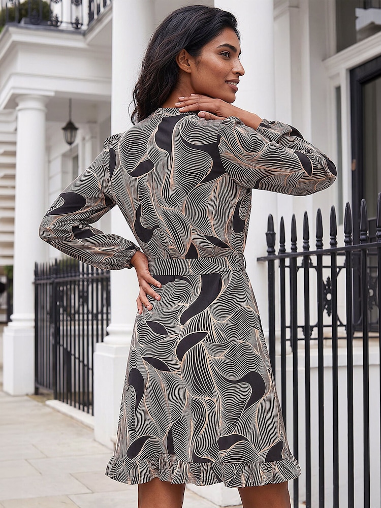 Roman Black/Beige Abstract Linear Print Stretch Dress - Image 4 of 4