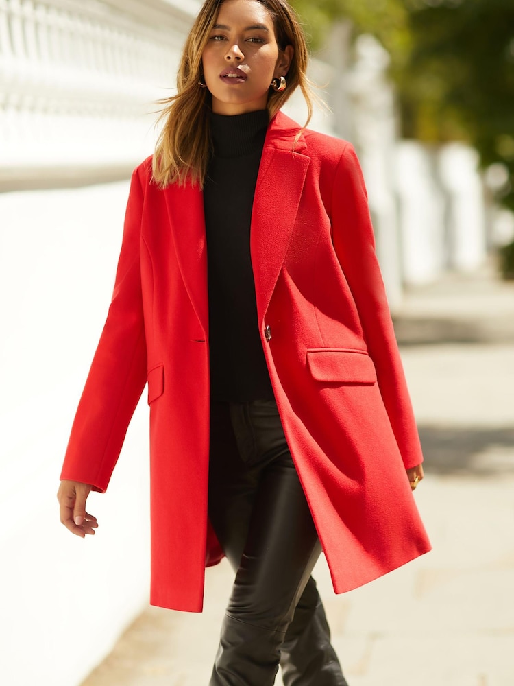 Friends Like These Lipstick Red Tailored Button Coat - Image 1 of 4 Friends Like These Lipstick Red Tailored Button Coat - Image 1 of 4