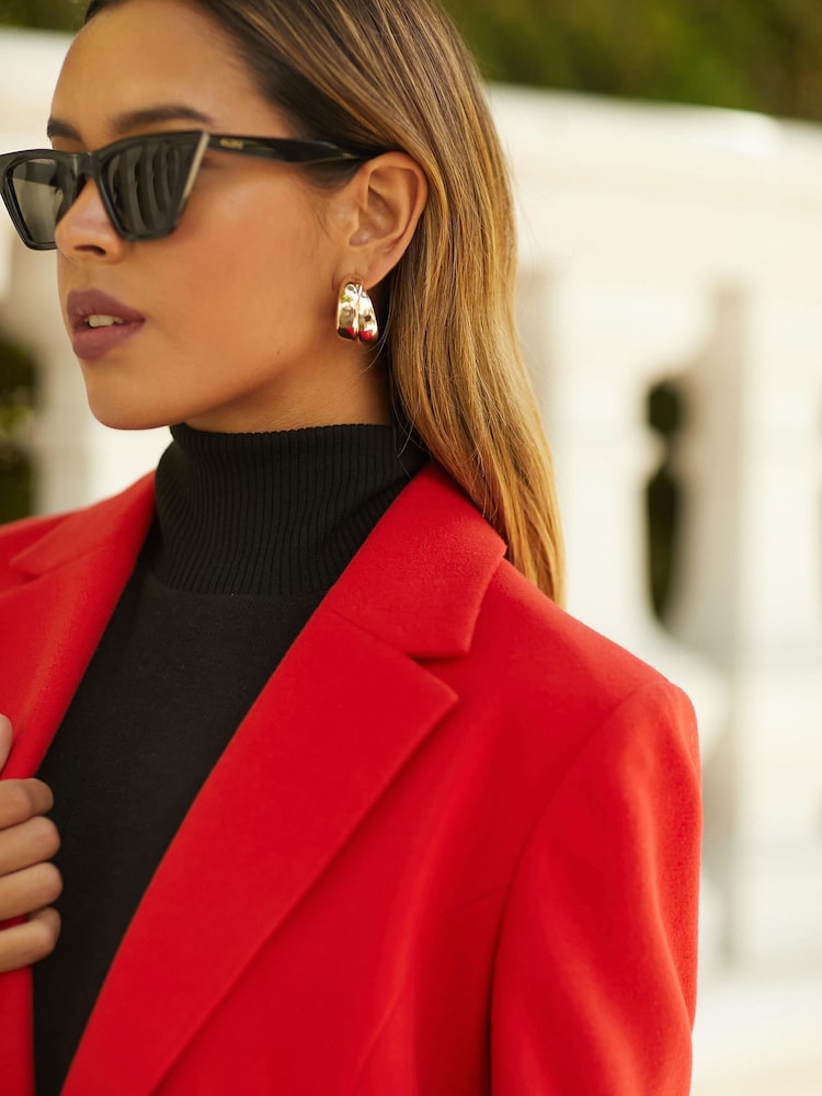 Friends Like These Lipstick Red Tailored Button Coat - Image 4 of 4 Friends Like These Lipstick Red Tailored Button Coat - Image 4 of 4