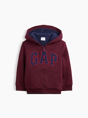 Gap Burgundy Red & Navy Sherpa-Lined Logo Zip-Up Hoodie (6mths-5yrs) - Image 1 of 3